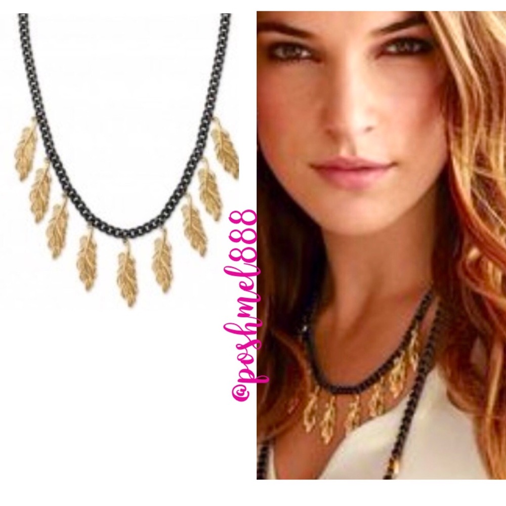 Stella & Dot | Secret Garden Mystical Black + Gold Feather Hematite Neck… - Picture 1 of 8